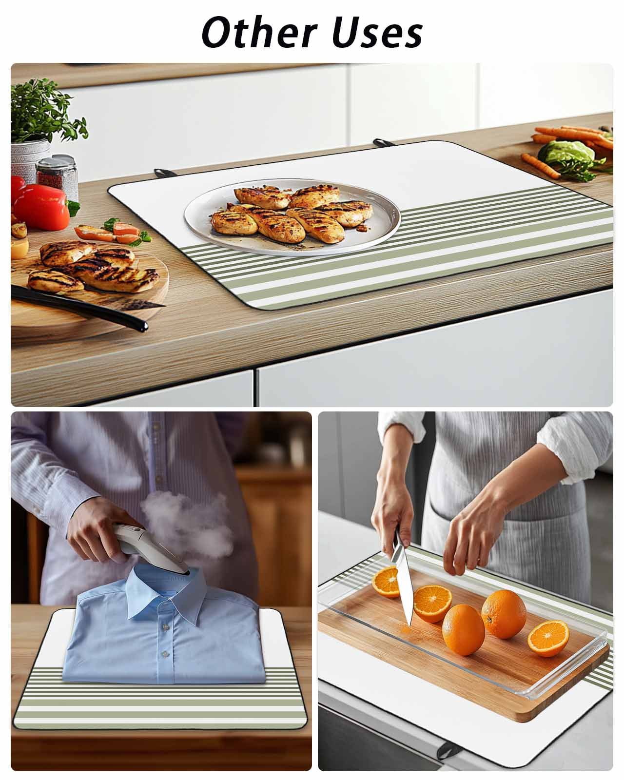 Stove Top Covers for Electric Stove, Sage Green Striped Glass Stovetop Cover Protector, Modern Farmhouse Stripes Induction Cooktop Protector Oven Mat for Kitchen Countertop 24"x21"