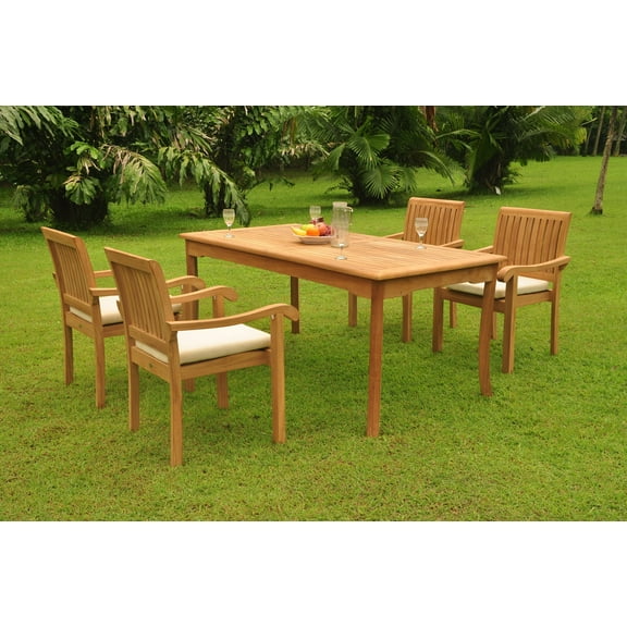 Grade-A Teak Dining Set: 4 Seater 5 Pc: 71" Rectangle Table And 4 Napa Stacking Arm Chairs Outdoor Patio WholesaleTeak #WMDSNP33