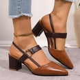thumbnail image 3 of Rokment Women's Chunky Block High Heels Slingback Dressy Sandals for Ladies 2026 Trendy Color Block Leather Pointed Toe Formal Pumps Business Office Dress Heeled Sandals Brown Size 7, 3 of 7