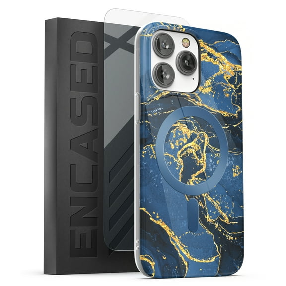 Encased Magnetic Case Designed for iPhone 14 Pro Max with Screen Protector - Compatible with MagSafe Phone Accessories (Blue Marble)