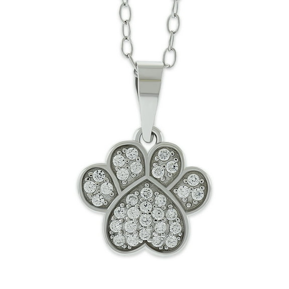 Silver Dog Paw Necklace with Cubic Zirconia - 925 Sterling Silver - Dog Paw Pendant - Adjustable Silver Necklace 16”-18” Included!