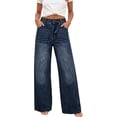 thumbnail image 2 of Mid Rise Wide Leg Jeans for Women Casual Washed Denim Jeans with Pockets Loose Fit Denim Pants Streetwear Fashion Trousers, 2 of 7