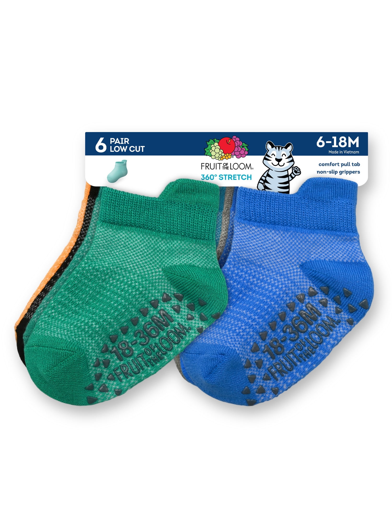 Fruit of the Loom Toddler Low-Cut Socks, 6-Pack, Size 6M-5T