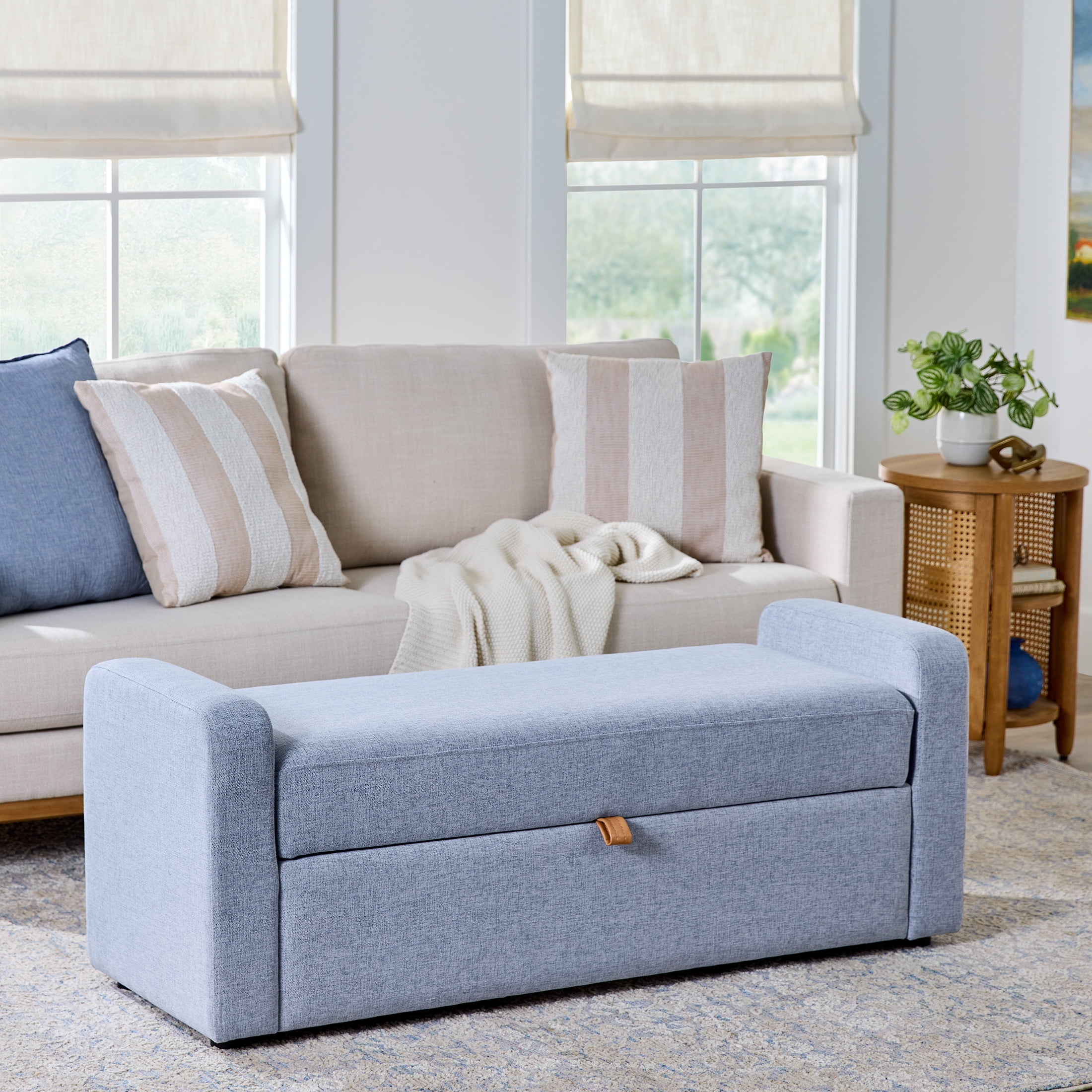 Better Homes & Gardens Springwood 55.12" Storage Bench, Blue Silver