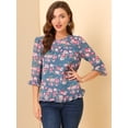 thumbnail image 2 of INSPIRE CHIC Women's Floral Print Chiffon Ruffle 3/4 Sleeve Flowy Blouse, 2 of 6