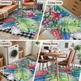 thumbnail image 5 of Tropical Plant Area Rugs 4'x6', Washable Small Throw Rugs for Office Bathroom, Summer Watercolor Botanical Palm Leaf Plaid Indoor Outdoor Rug Non-Slip Low Pile Carpet Runner Reversible Floor Mats, 5 of 8