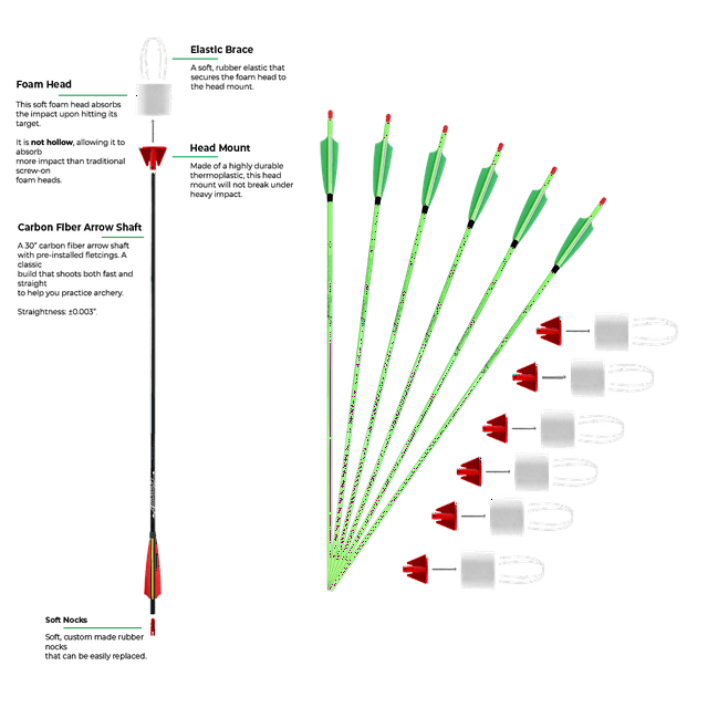 6-Pack Foam Tipped Arrows - 30" - Neon Green