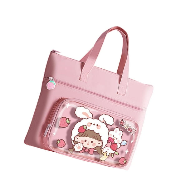 Bolso de mano para mujer, bolso de hombro de gran capacidad, bolsa reutilizable, bolso para estudiantes, bolso de hombro para niñas, para tareas, fresa rosa