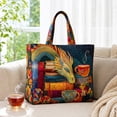 thumbnail image 4 of Quilted Fabric Tote Bag, Fantasy Dragon Floral And Teacup Pattern Handbag, Vintage Creature Printed Shoulder Bag For Daily Commute Shopping Essentials Storage,17"x15", 4 of 6