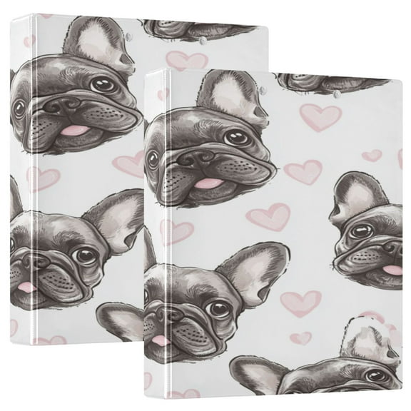 WOBOGO Adorable French Bulldog Faces Pattern File Folders Extra Large Capacity to Hold 200 Sheets of Documents Hard Shell Ring Binder for School Home Office