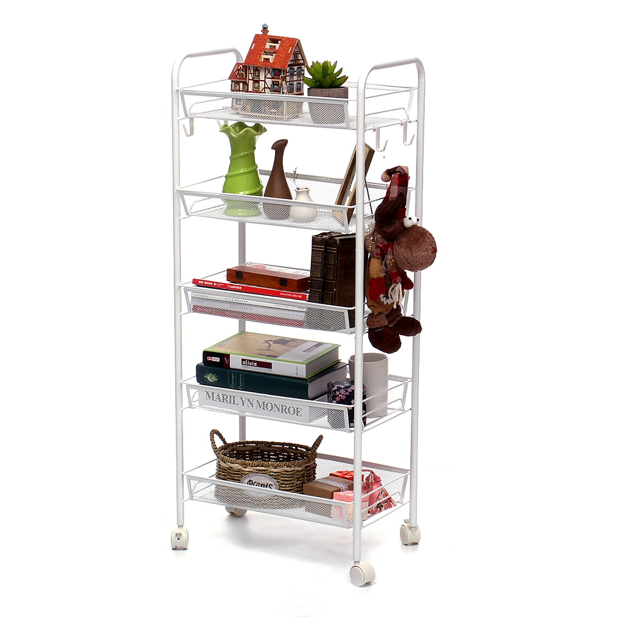 AUGIENB 4/5Tier Metal Wire Rolling Cart on Wheels with Baskets