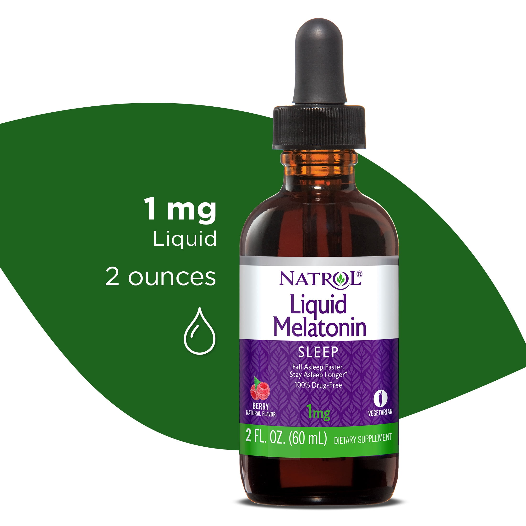 Natrol Liquid Melatonin, Sleep Supplement, Berry, 2 Fl. Ounce Tincture Bottle, 1mg