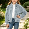 thumbnail image 5 of Girls Fleece Jacket with Pockets Casual Warm Full Zip Turtleneck Kids Winter Hoodless Jackets Gray 12, 5 of 8