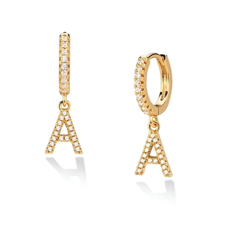 DESIGNICE 2026 New 18K Gold Plated Initial Letter Diamond Cubic Zirconia Alphabet Dangle Drop Huggie Hoop Earrings for Women for Daily Wear, Special Occasions, Gift Giving, Fashion, Parties