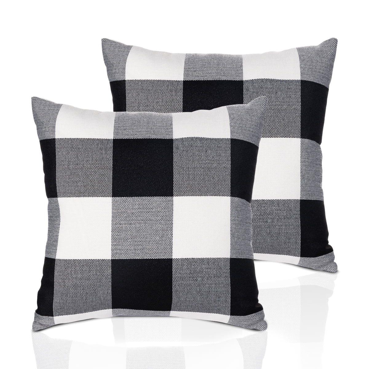 Set of 2 Plaid Throw Pillow Case Cushion Cover Jacquard Weave Fabric