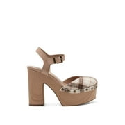 Angle View: Jessica Simpson Draiye Light Nude Plaid Chunky Ankle Strap Clog Platform Pumps (11, LIGHT NATURAL)