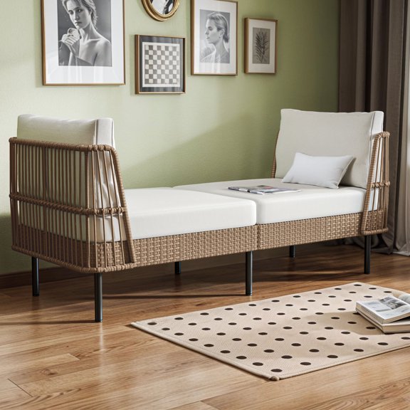 Craftian 74" Outdoor 2 Seater Recliner Daybed with Cushions, Outdoor Chaise Lounge - Beige