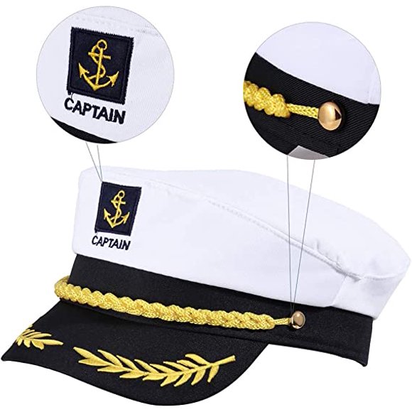 Jinsinto Captain Hat Nautical Hat Adjustable Captains Hat Yacht Captain Costume Navy Marine Admiral Hat For Halloween Costume Accessory