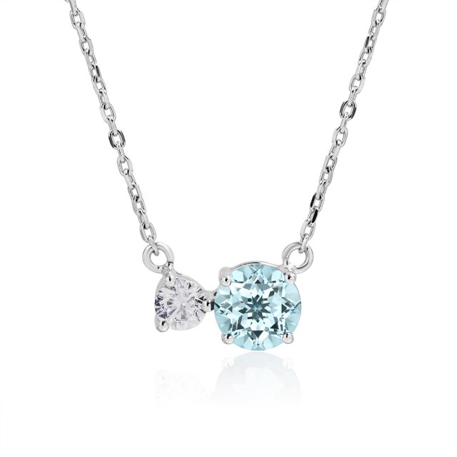 Collar con colgante de piedra natal de marzo JeenMata con aguamarina y circonita cúbica en baño de oro blanco sobre plata esterlina