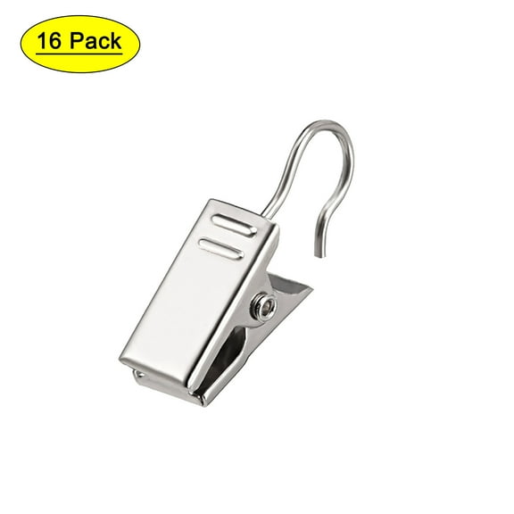 18mm Clip Length Curtain Clips with Hooks Metal Silver Tone 16 Pack