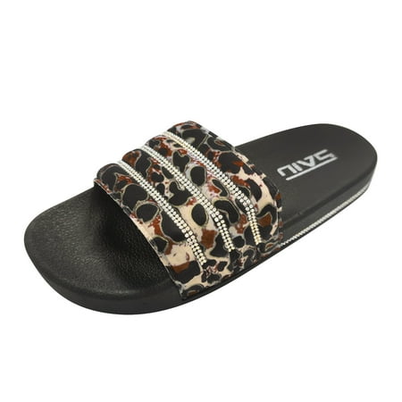 

GWAABD Platform Slippers for Women Slippers Bottom Word Leopard Print Rhinestone Women Sandals and Slippers
