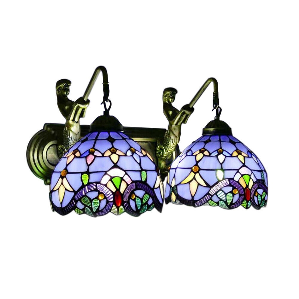 Indoor Bathroom Vanity 2 Light Fixture Retro Stained Glass Wall Lighting