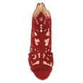 thumbnail image 4 of YDN Women Unique Peep Toe Chunky Mid High Heels Ankle Boots Cutout Design Back Zippers Booties Casual Dress Party Daily Shoes Size 7 Red, 4 of 4