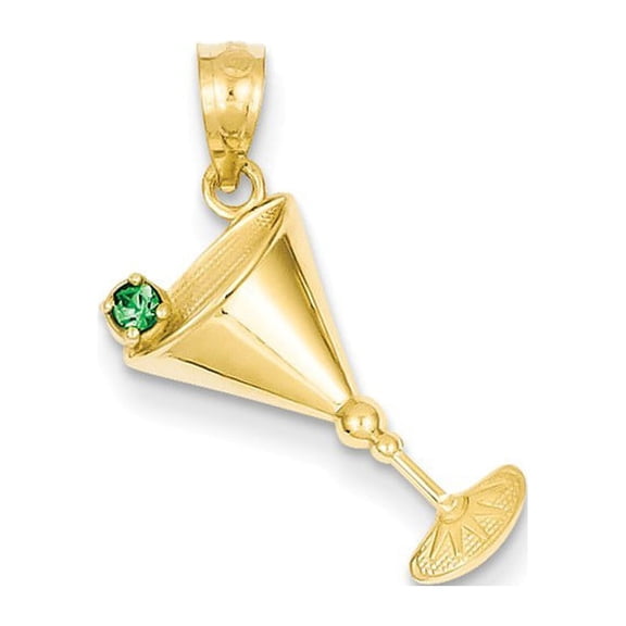 14k Yellow Gold Martini Glass with Green Cubic Zirconia Olive Pendant - Measures 22x9mm