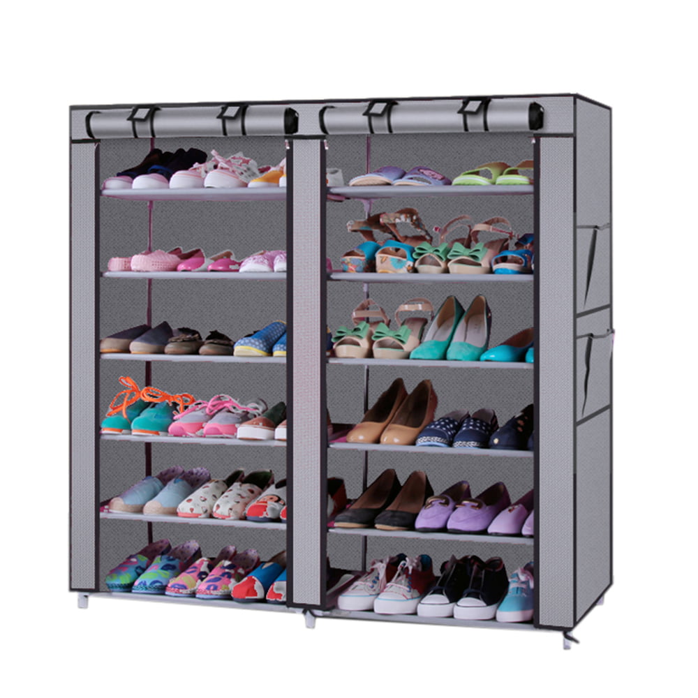 Topcobe 9 Tiers Shoe Rack Organizer with Door, Coffee Shoe Rack for Closet, Non-Woven Fabric Shoe Racks or Shelves for Home (22.83 inch L x 11.4 inch