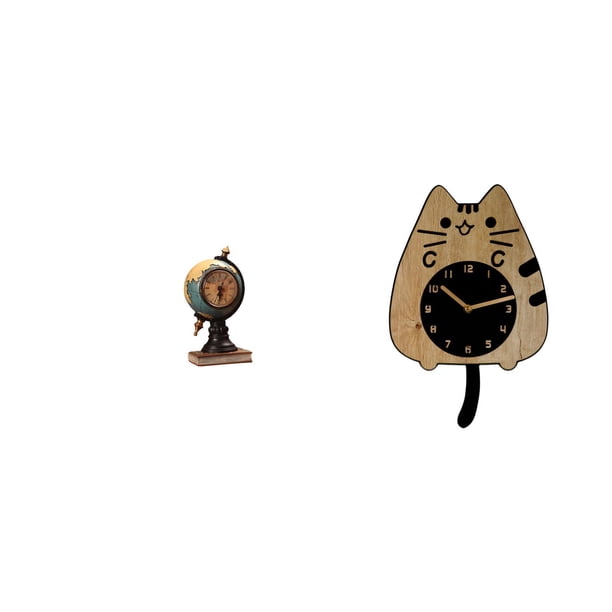 Figura de escritorio,Reloj de mesa con figura de globo terráqueo,decoración para oficina y hogar,Reloj de pared,Reloj de pared decorativo con forma de gato para sala de estar silenciosa,Reloj