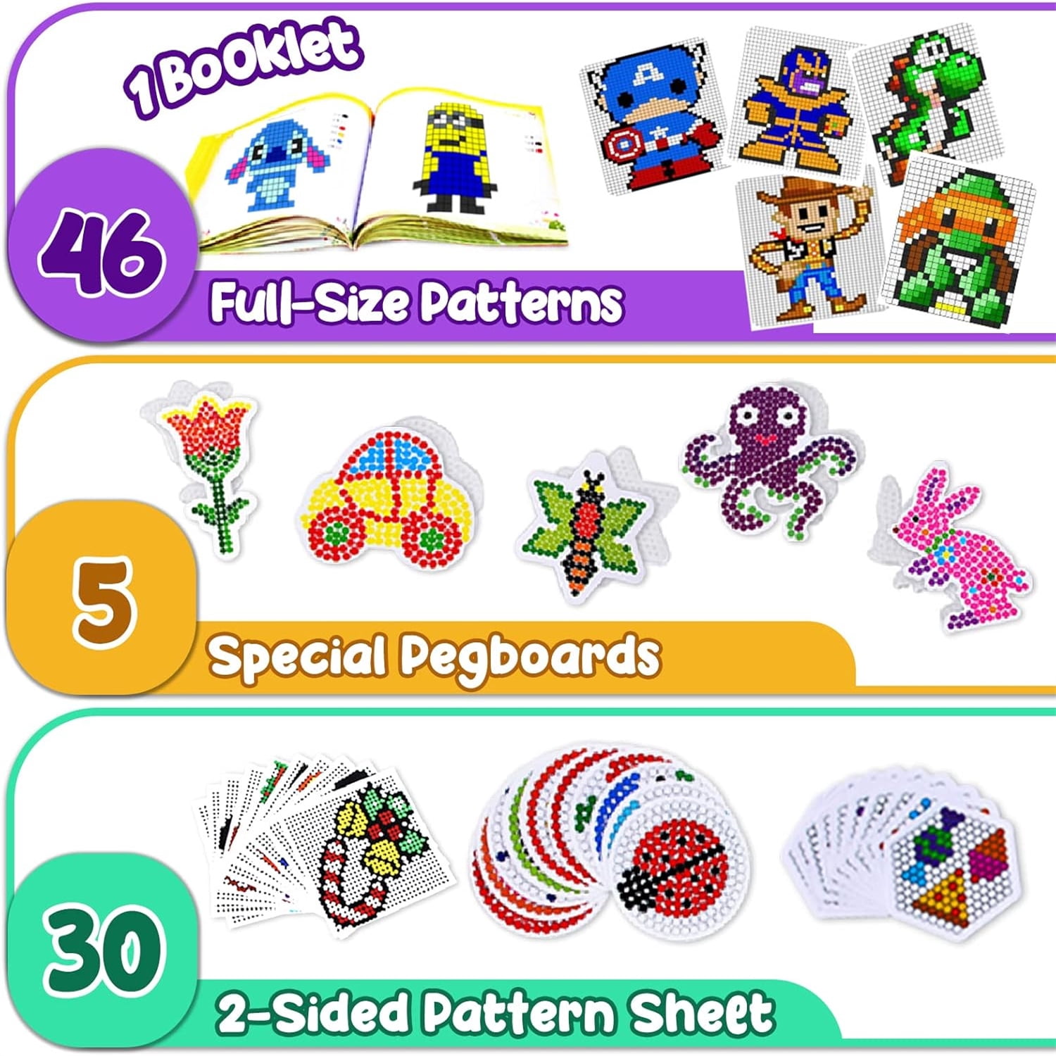 Board Fuse Beads Iron Set - Fuse Bead Kit for Kids Crafts with Bead Pegboard and Aqua Pony Beads, Pixel Art and Craft Kit (Large Set with Iron)