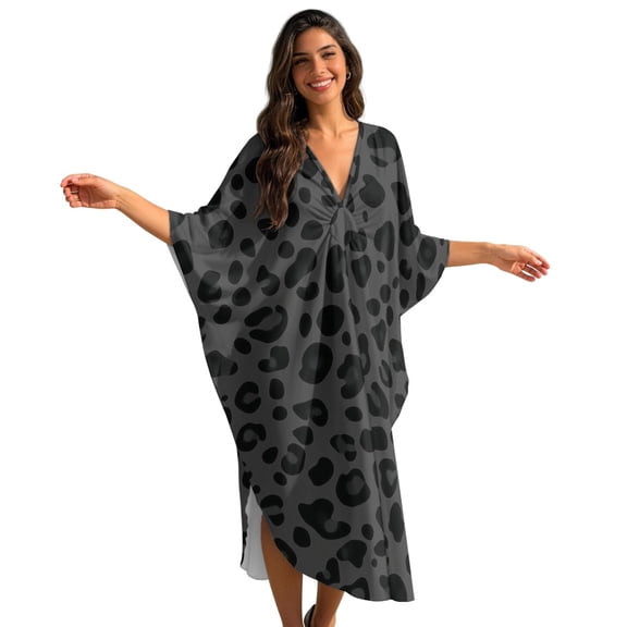 DISNIMO Leopard Printed Kaftan Dress for Women Plus Size Batwing Sleeve Caftan Dresses V-Neck Long Cover Up for Swimsuit Casual Loose Beach Cover Up