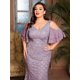 thumbnail image 3 of Mgiacy plus sizeV-neck romantic three-dimensional lace patchwork chiffon multi-layer off-the-shoulder sleeve fishtail slim dress, 3 of 5