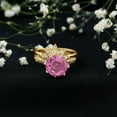 thumbnail image 3 of Rosec Jewels Floral Ring Set with Lab Grown Pink Sapphire and Moissanite - AAAA Grade 10 mm Sapphire, 10K Yellow Gold, US 6.00, 3 of 8