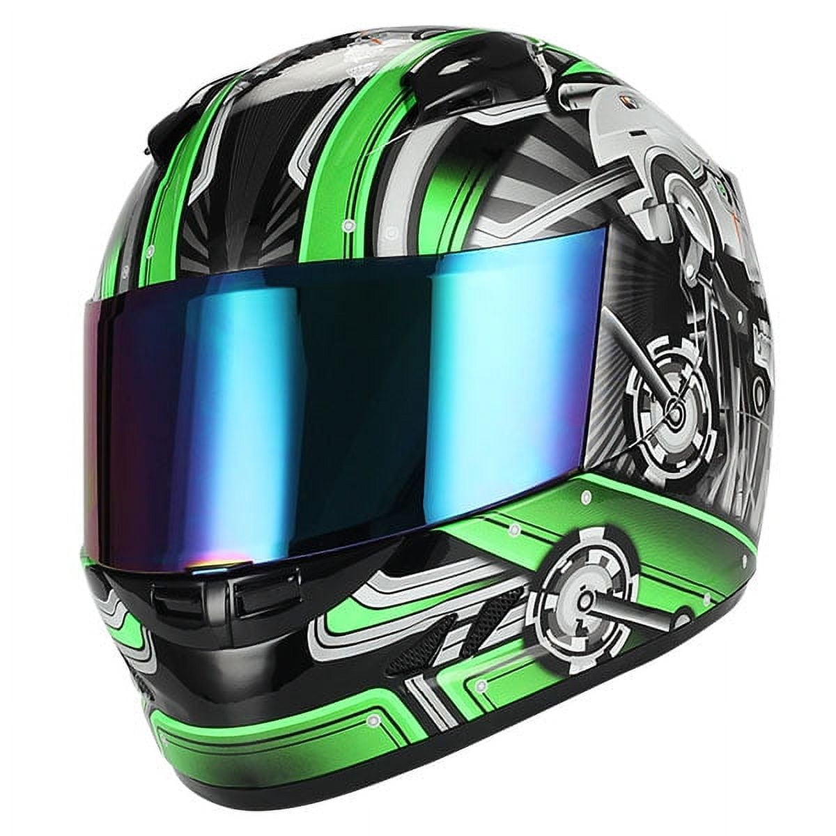 1Storm Motorcycle Bike Full Face Helmet Mechanic HJDJ11 + Motorcycle Bluetooth Headset: Skull Green