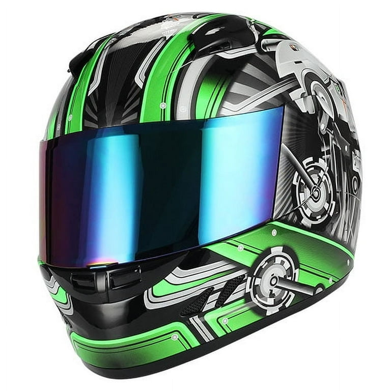 bluetooth motorcycle helmet teal 1Storm Motorcycle Bike Full Face Helmet Mechanic HJDJ11 + Motorcycle Bluetooth Headset Z Bluetooth Skull Green / M (55-56 cm 21.7/22.0 Inch )