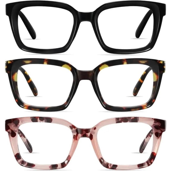3 Pack Tortoiseshell Reading Glasses Blue Light Blocking Readers Oversize Oprah Square Anti Glare for Women & Men Lightweight Spring Hinge Trending Eyeglasses
