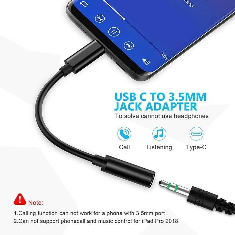 USB C to Audio Adapter - USB Type C to AUX Headphone Hi-Res DAC Cable Adapter for Pixel 4 Galaxy S20 7T More,Black - Walmart.com