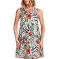 thumbnail image 1 of Fotbe Roses Mixed Zebra 1 Vestido de Verano sin Mangas para Mujer – Vestido Midi Línea A, Estilo Camiseta Floral, Vestido Playero Casual y Fluido, 1 of 7