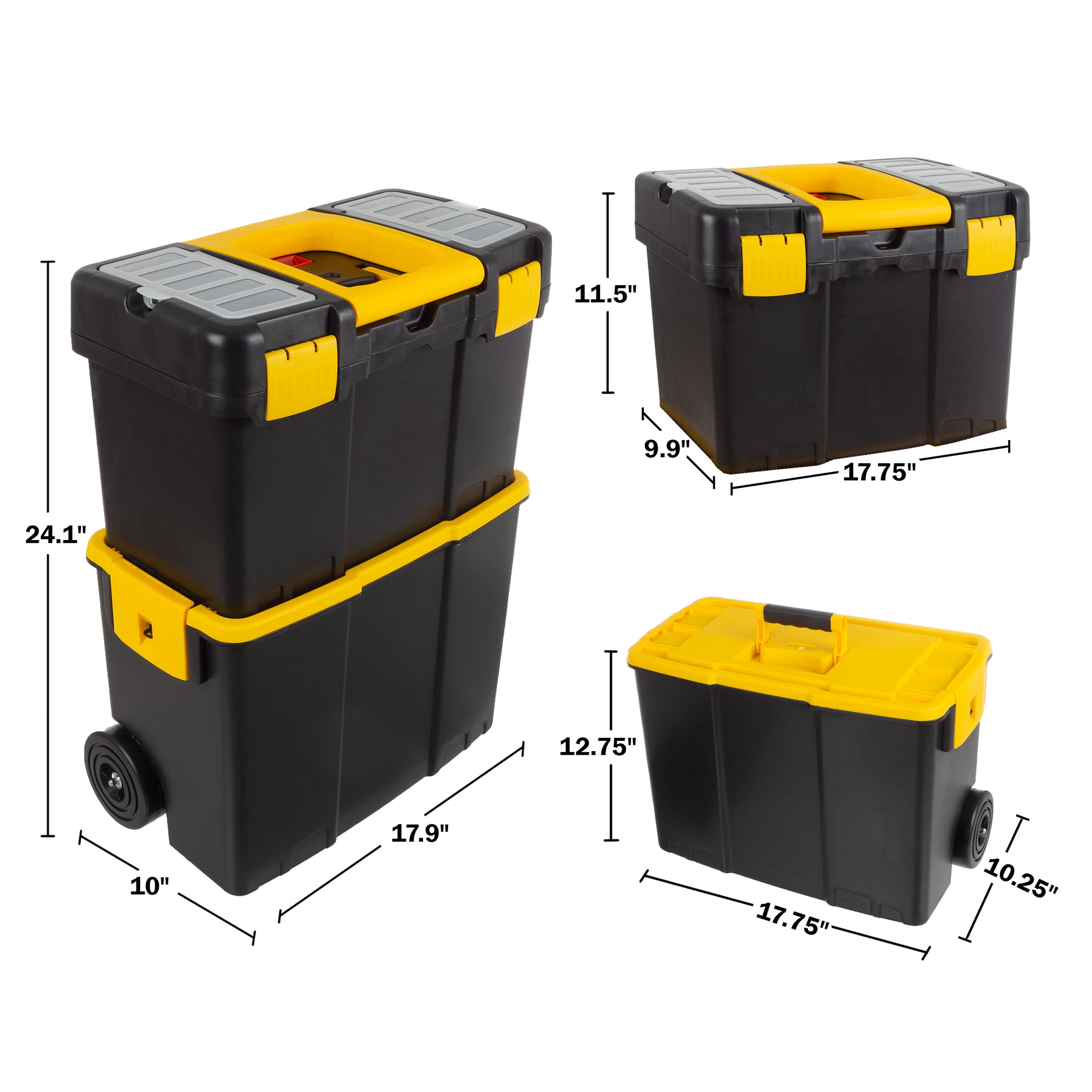 Stalwart Portable Tool Box with Wheels - Stackable 2-in-1 Tool Organizers 