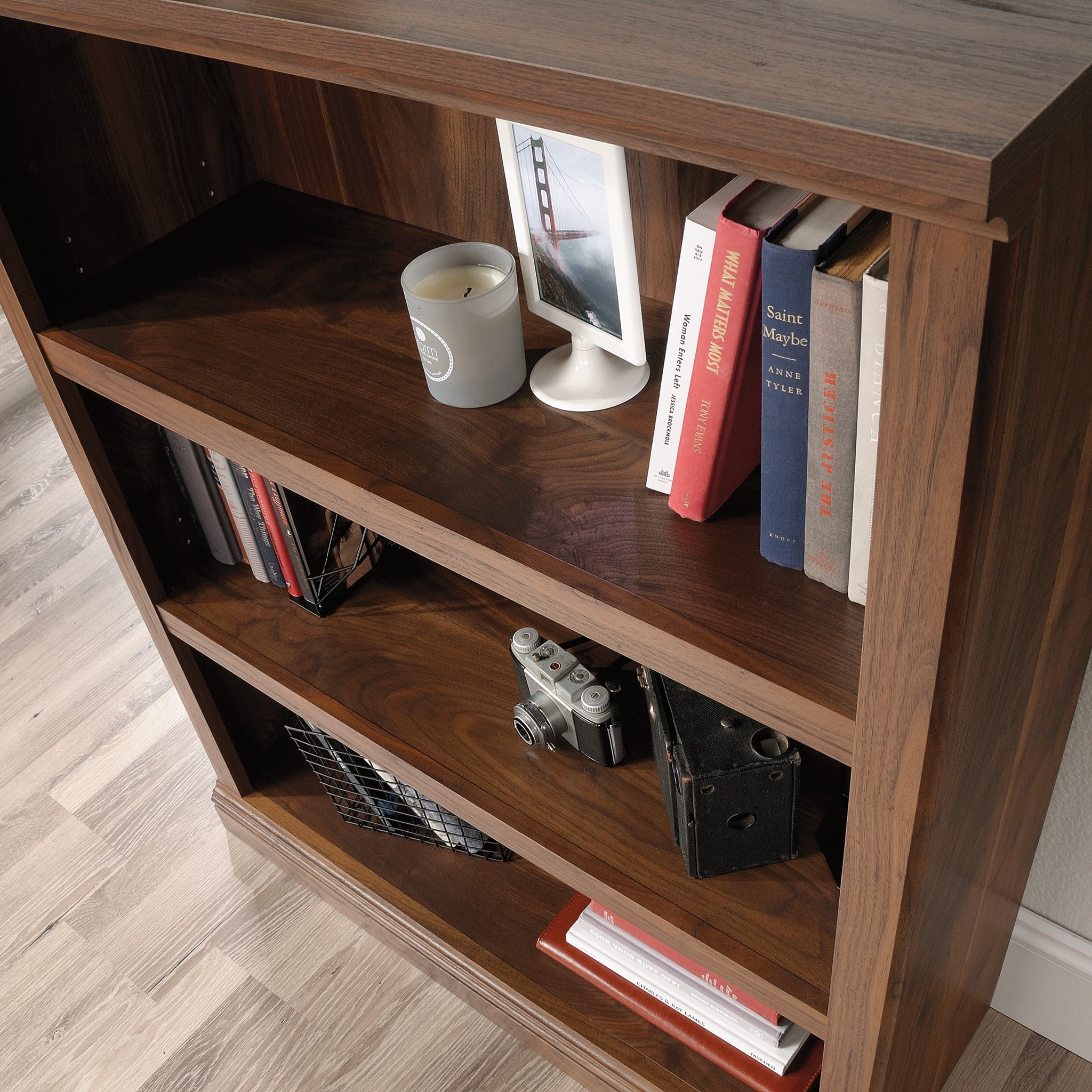 Sauder Engineered Wood 3-Shelf Bookcase in Grand Walnut Finish