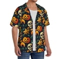 thumbnail image 2 of Xecao Halloween Skull Pattern Men's Short-Sleeve Cuban Collar Button-Down Shirt with Chest Pocket Lightweight Tropical Vacation Shirt-4X-Large, 2 of 5