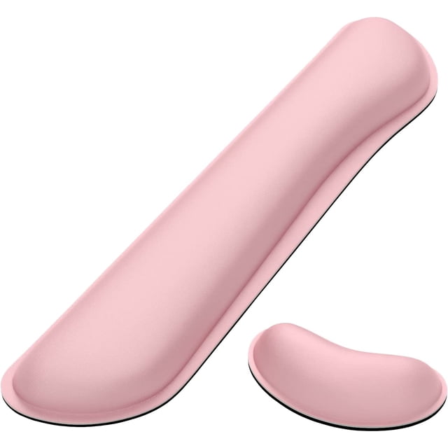 shiyou-Enlarge Keyboard Wrist Rest, Memory Foam Wrist Cushion for Desk Mats Support, Cute Typing Pain Relief Keyboard Mouse Pad Rests Set with Non-Slip Base for Gaming Laptop Office Computer, Pink