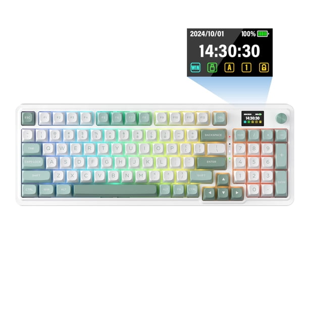 Redragon K719 - Teclado Inalámbrico Para Juegos Con Pantalla Hype Y Perilla, Teclado Mecánico De 95 Teclas, Pantalla De Información TFT De Fácil Control De 1.14 Pulgadas, Amortiguador De Ruido De 5