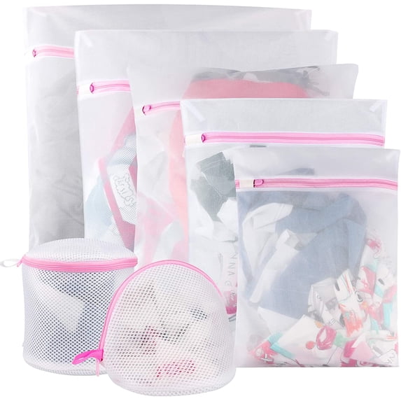Goodwill Mesh Laundry Bags for Delicates and Lingerie, Clothes Washing Bags for Blouse, Tights, Hosiery, Underwear, Bra Underwear, Travel Laundry Bag (7 Pack, White)