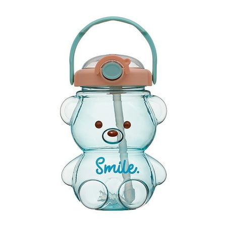 

TBOLINE Bear Cup Large-Capacity Straw Cup Bottle with Belt (1400ml Light Blue)
