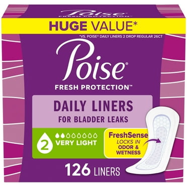 Poise Daily Incontinence Panty Liners, 2 Drop Very Light Absorbency, Regular, 126 Count