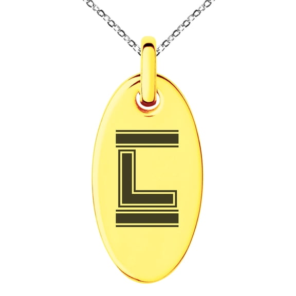 Stainless Steel Letter L Initial Empire Monogram Engraved Small Oval Charm Pendant Necklace