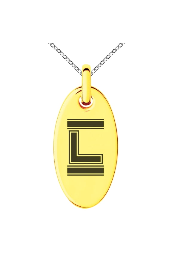 Stainless Steel Letter L Initial Empire Monogram Engraved Small Oval Charm Pendant Necklace