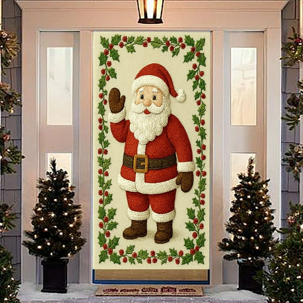 Cortina navideña para puerta | Tela de poliéster impermeable | Impresión navideña de alta definición | 180 x 90 cm, reutilizable, para casa y tienda